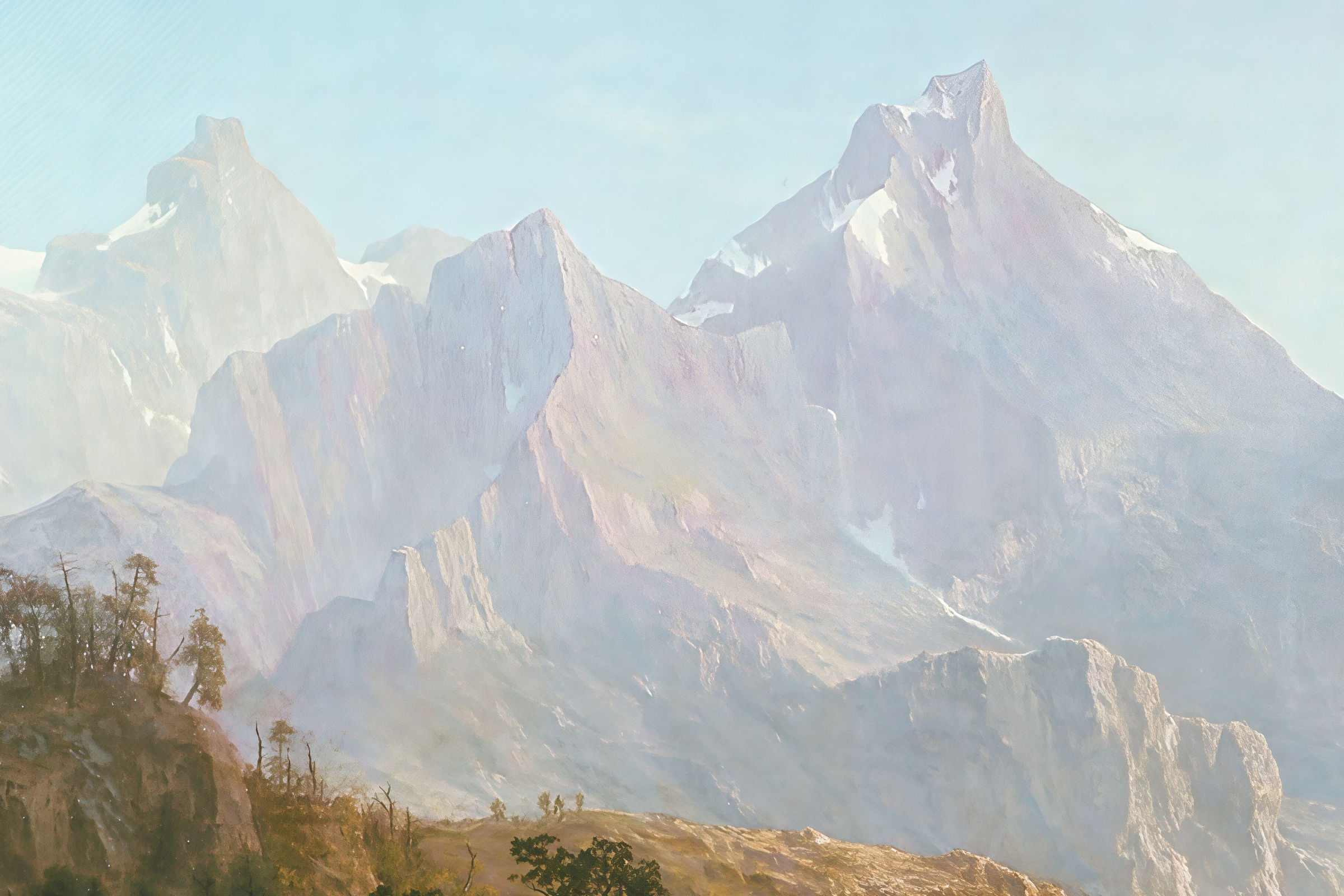 Detail of the central mountain peak and atmospheric depth.